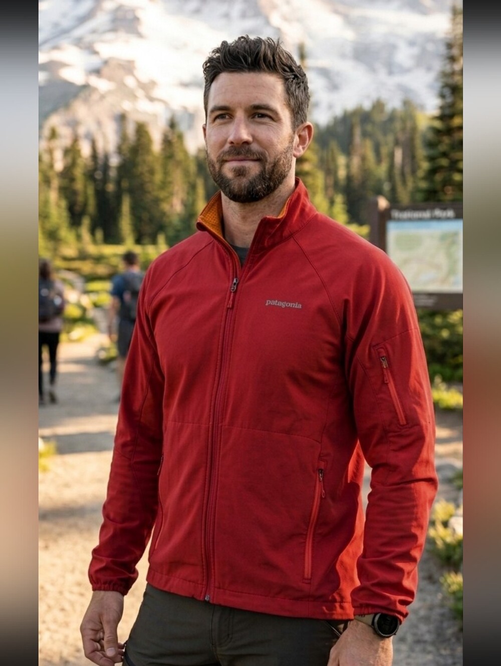 Patagonia® Men's Soft Shell Trail Jacket Small Zipper Pockets Red Delicious Oran